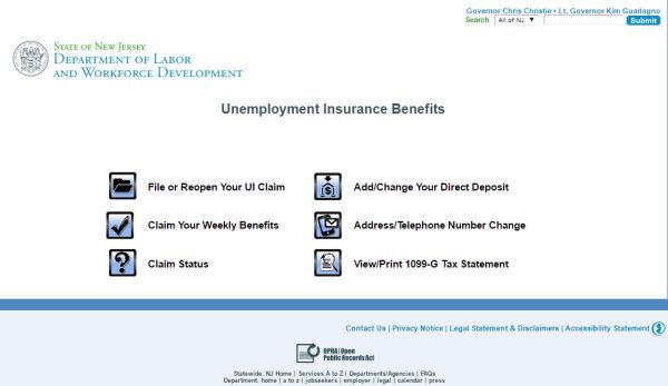 State of New Jersey Unemployment Insurance Benefits Application